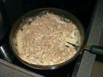Bow to my cooking skills. This contains noodles, meat and cheese. It was a lot more tasty than it might look.